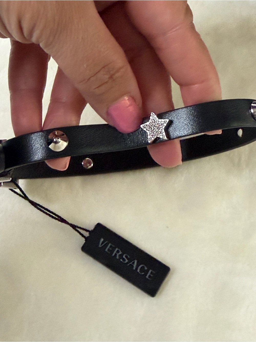 Versace Black Leather Studded Choker with Silver Medusa Charm - Picture 5 of 5